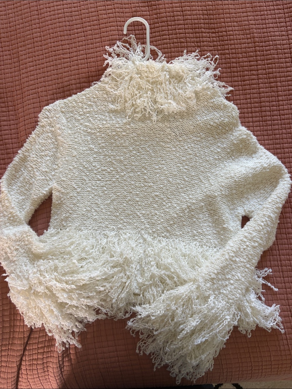 Zara Cream Fringe Turtleneck Sweater